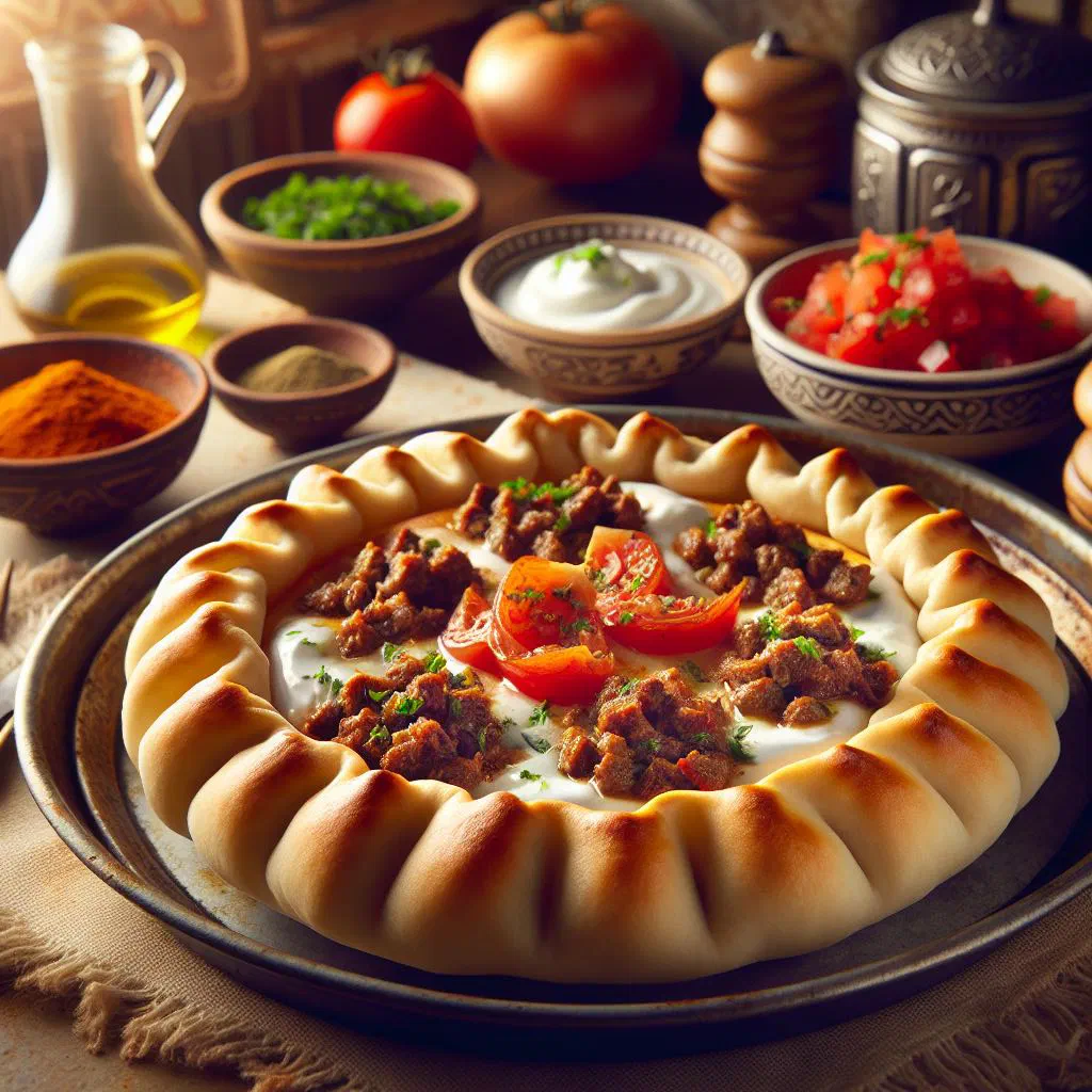 Golden-brown sfeeha pastries filled with spiced minced meat