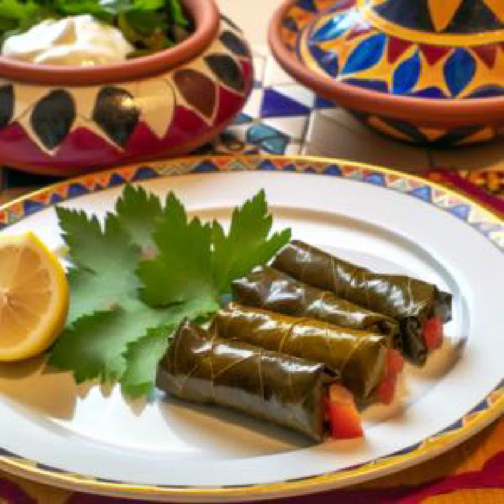 Yalanji stuffed vine leaves drizzled with olive oil and lemon