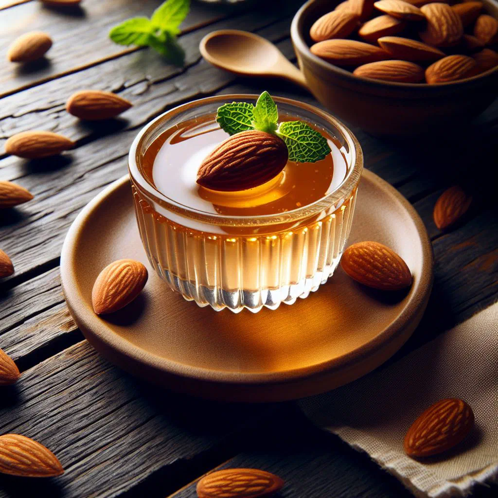 Silky almond jelly cubes served chilled in a small bowl