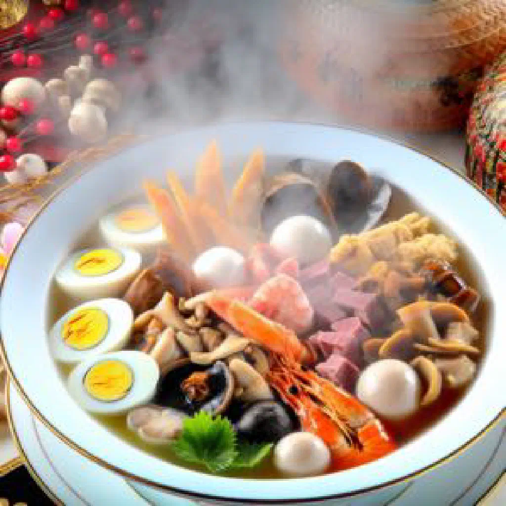 Buddha Jumps Over the Wall with abalone, seafood and shiitake in a clay pot