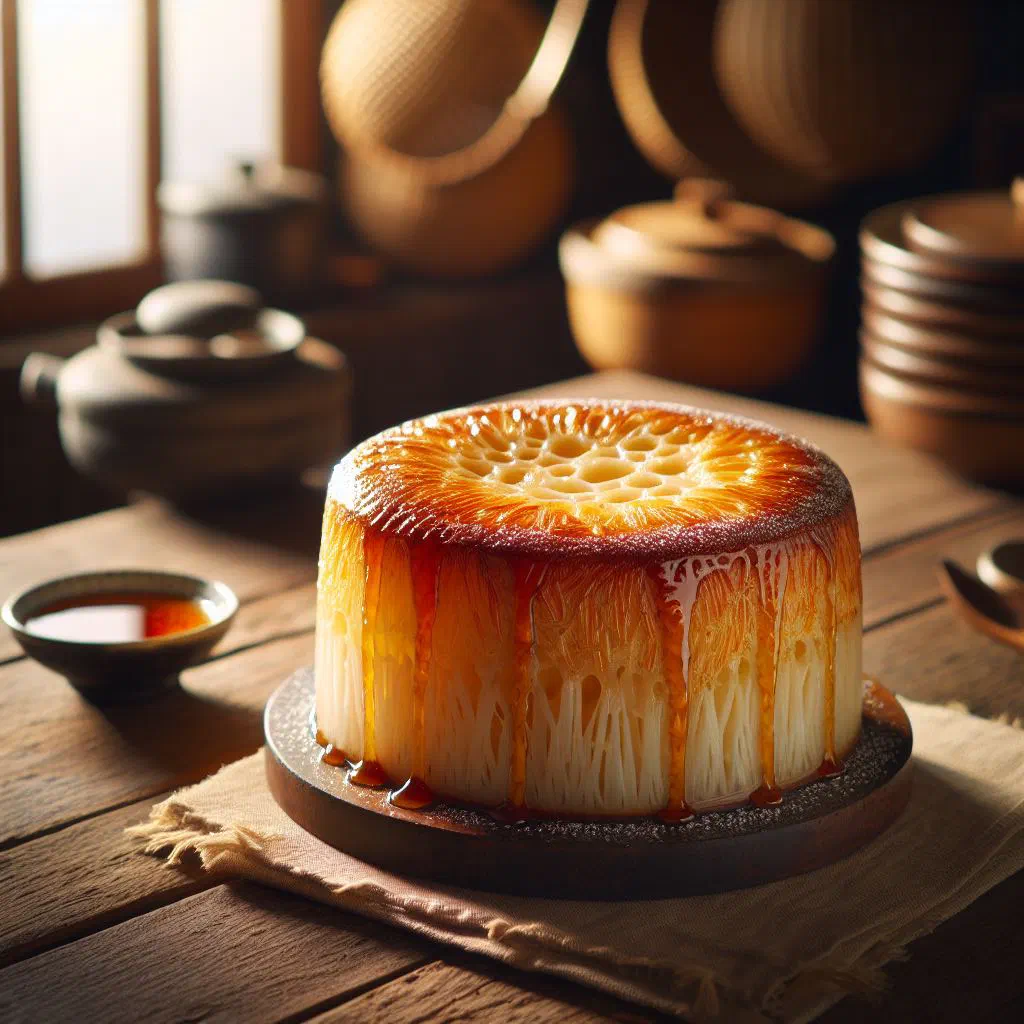 Golden pan-fried daikon radish cake slices garnished with spring onions