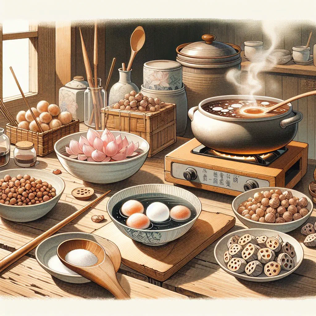 Bowl of sweet Taiwanese lotus seed soup with coconut milk