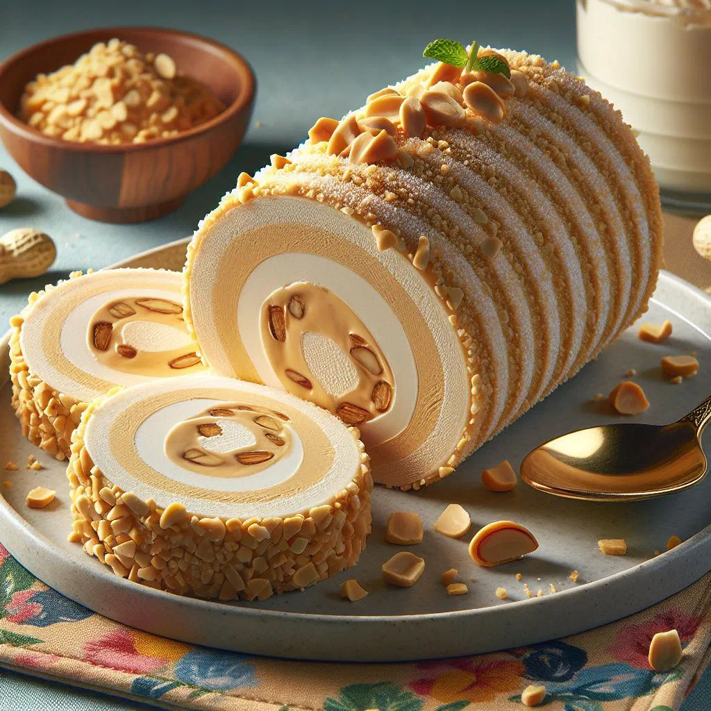Taiwanese peanut ice cream roll wrapped in a thin pancake with crushed peanuts