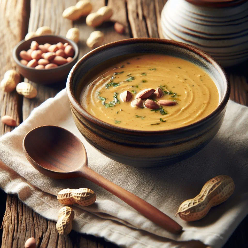 A warm bowl of creamy Taiwanese peanut soup garnished with spring onions