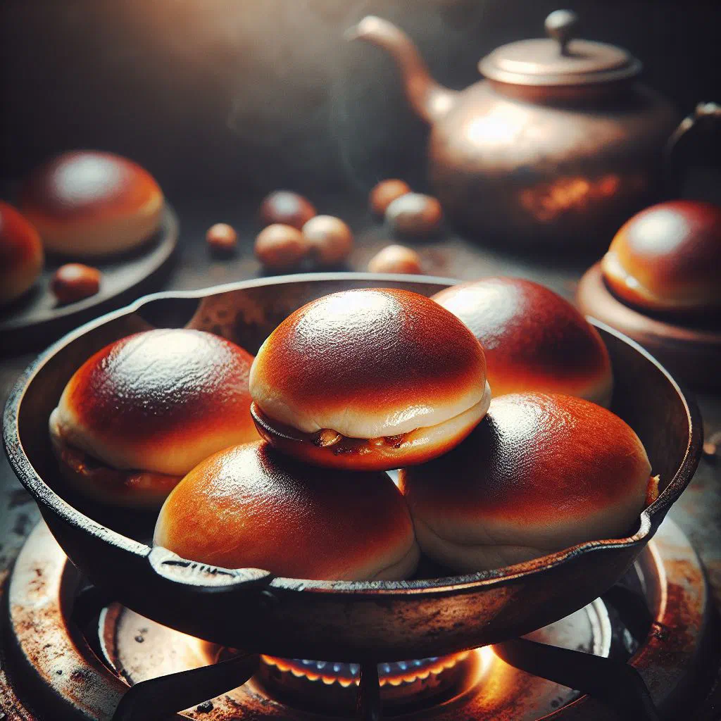 Golden pan-fried Sheng Jian Bao buns with crisp bases and sesame garnish