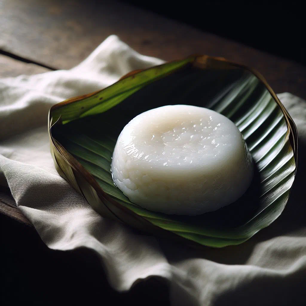 Steamed sticky rice cake sliced into soft, chewy pieces