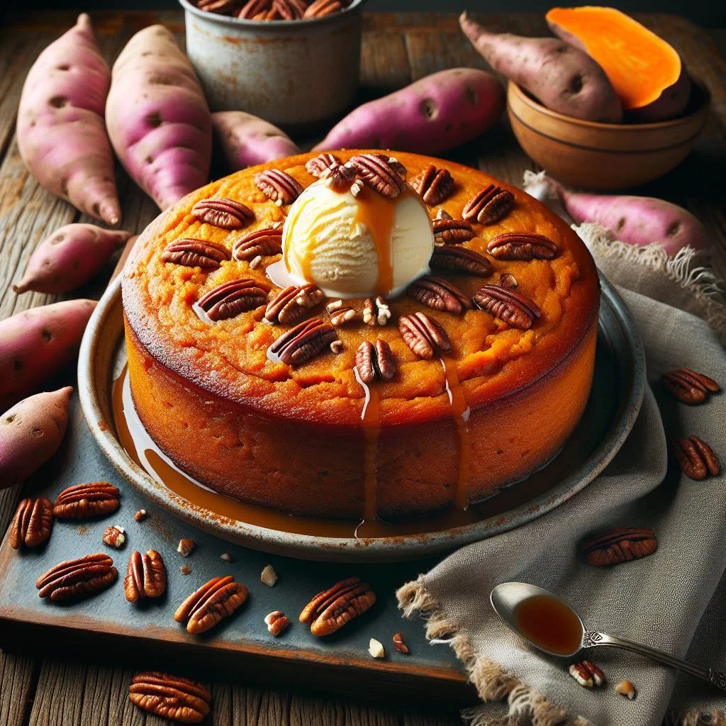 Steamed Taiwanese sweet potato cake cut into golden squares