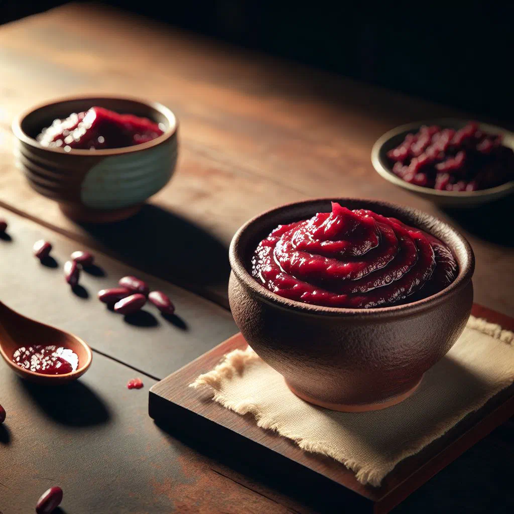 Bowl of smooth sweet red bean paste made from adzuki beans