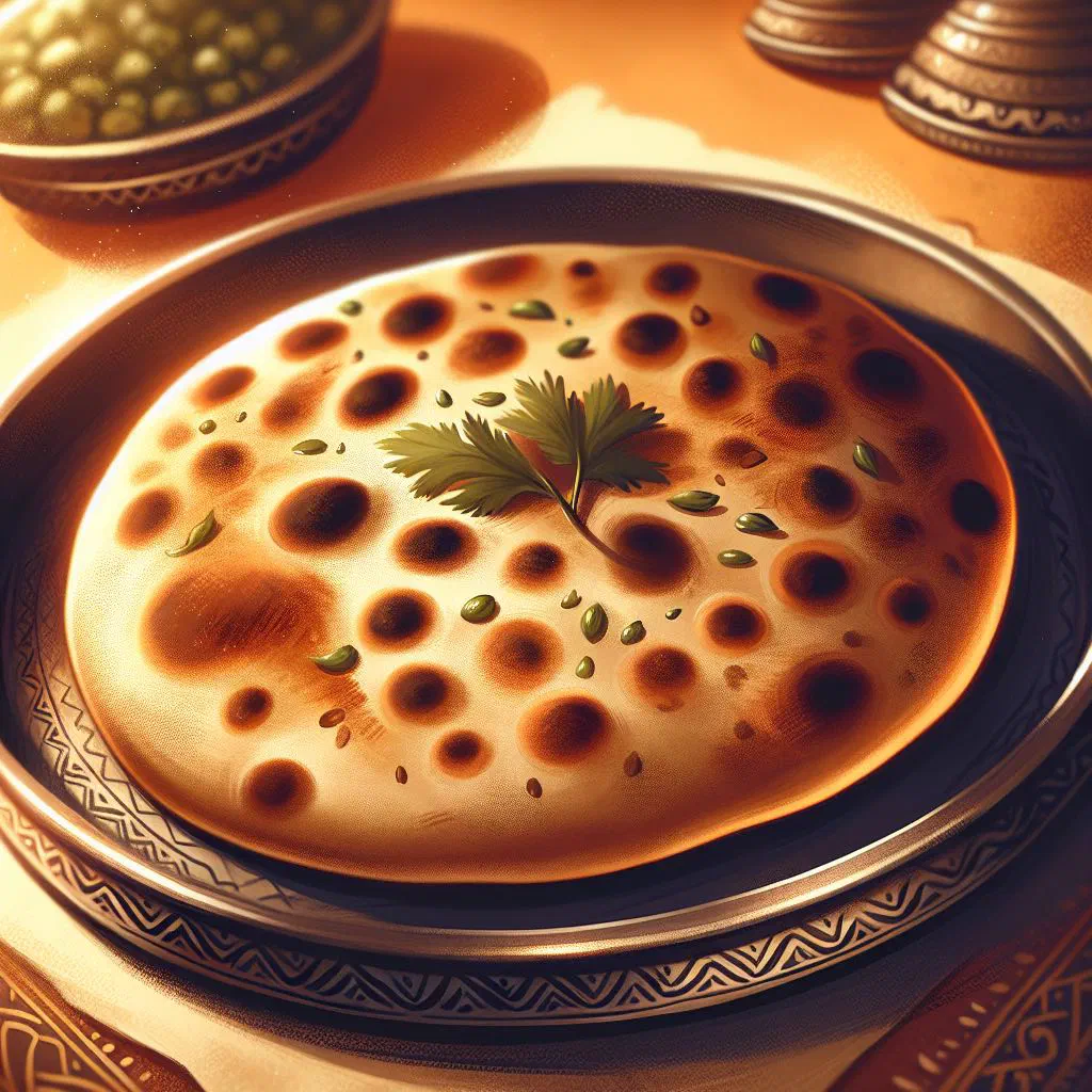 Round golden Tajik kulcha flatbread sprinkled with sesame seeds