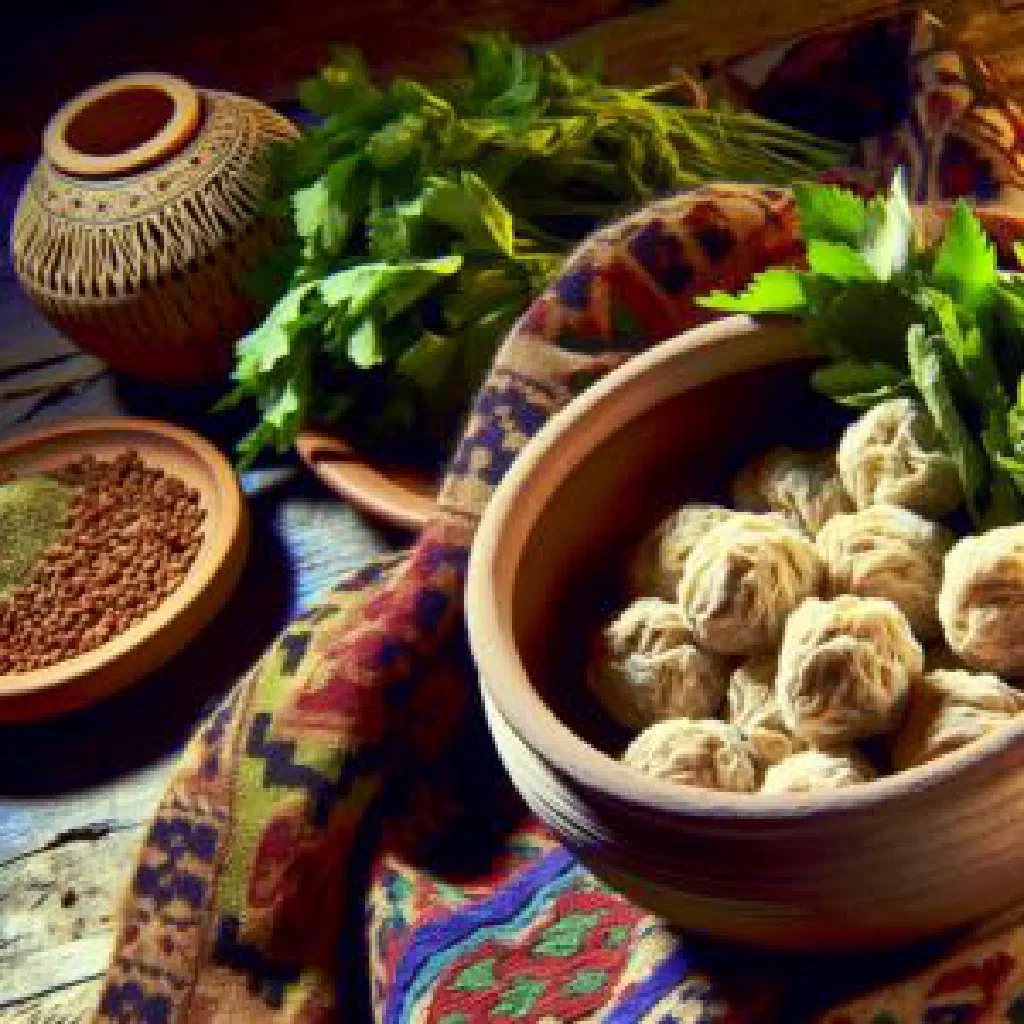 Small white balls of dried Tajik kurut yoghurt on a wooden board
