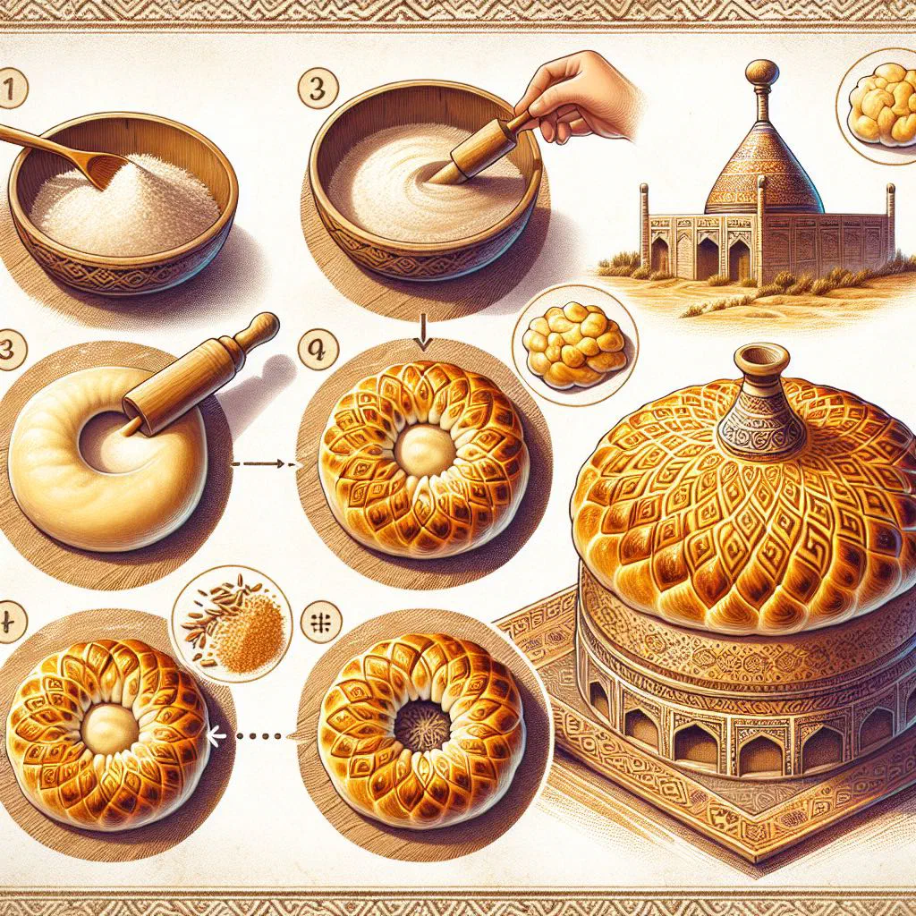 Round Tajik non flatbread with a golden crust, freshly baked