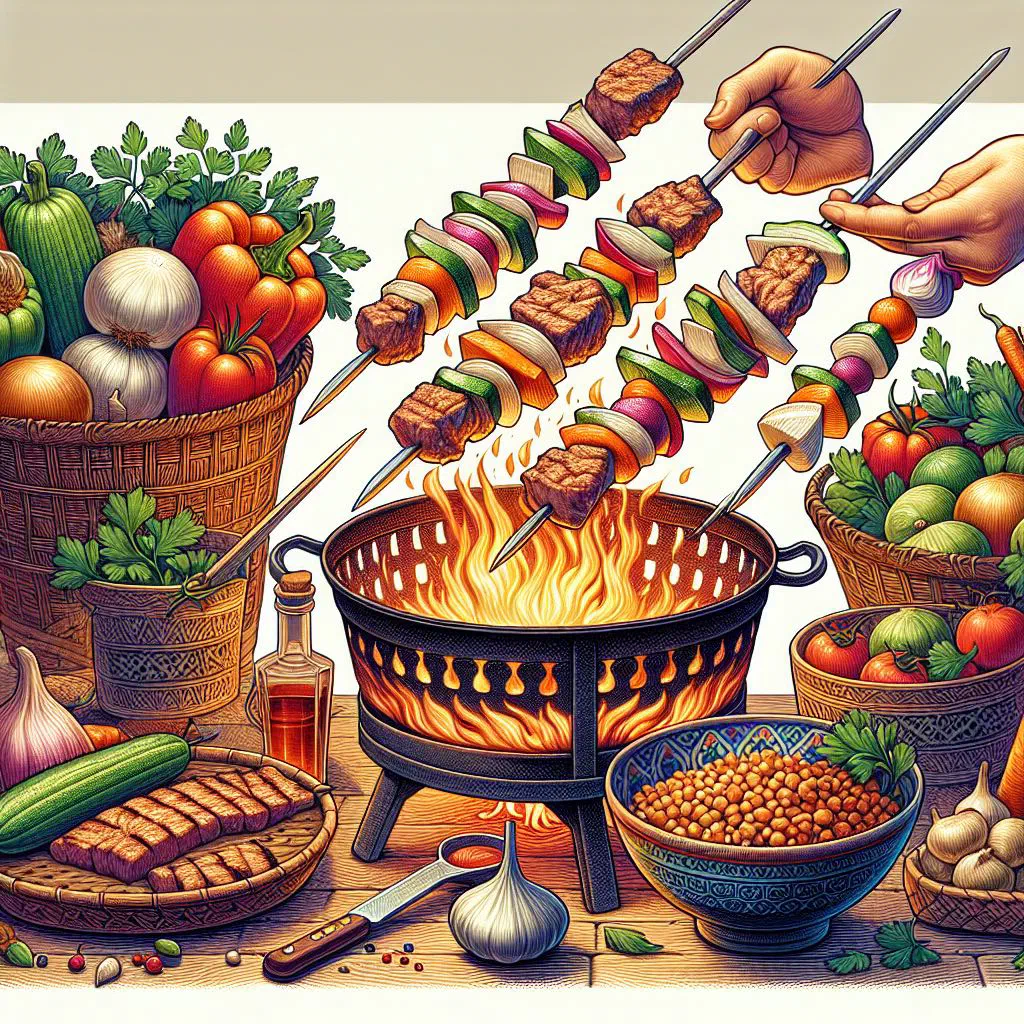 Grilled shashlik skewers of marinated lamb garnished with fresh parsley
