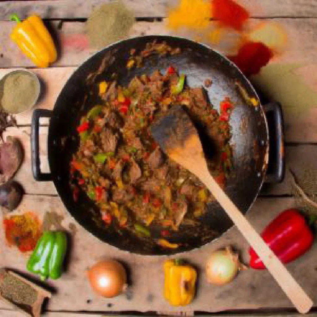 Tanzanian kiburu stew with meat, carrots and peppers in a bowl