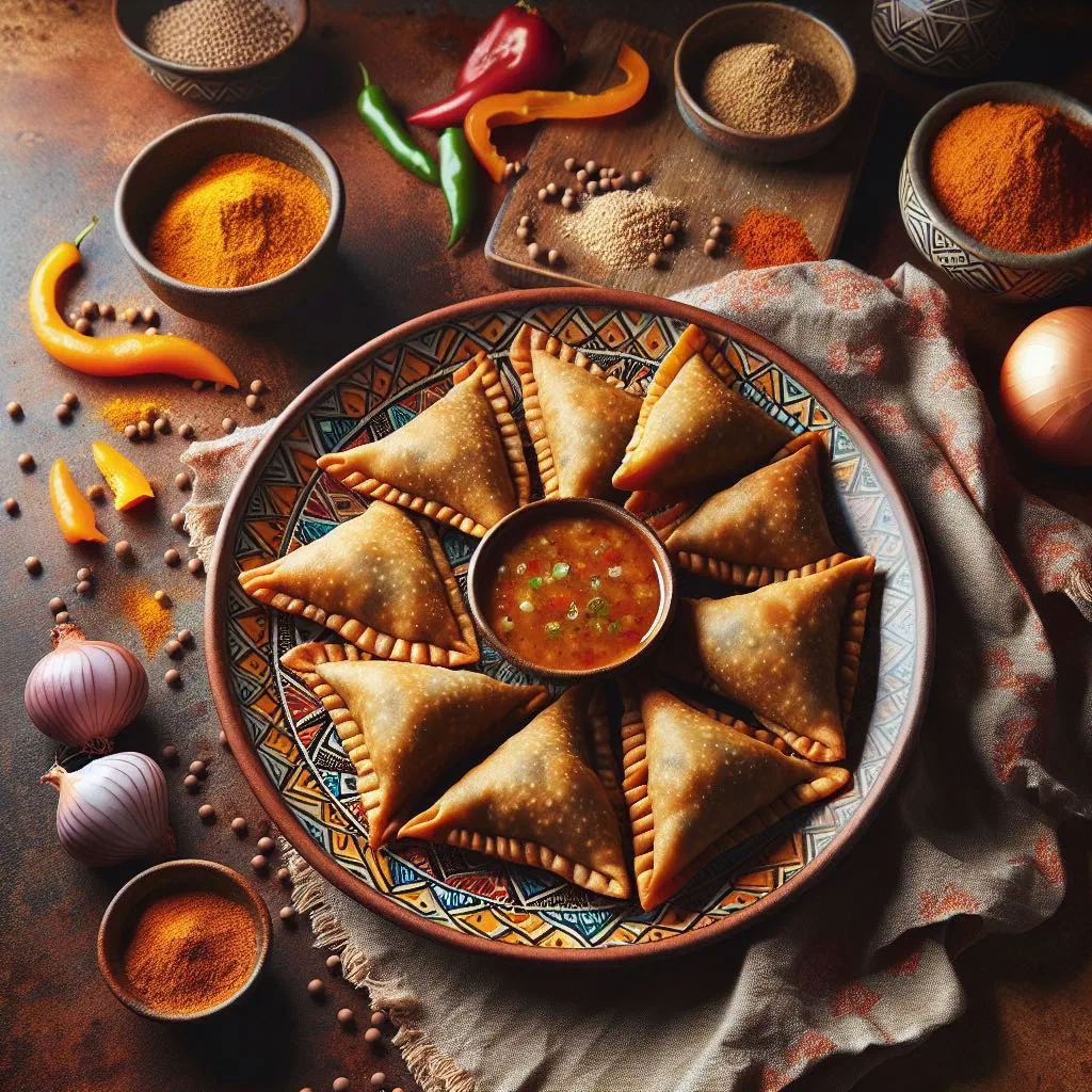 Golden fried sambusa pastries filled with spiced vegetables