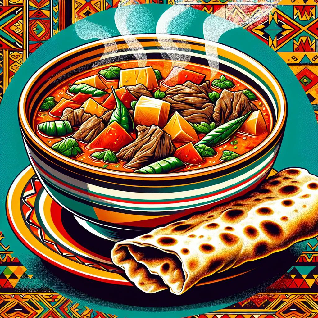 Bowl of Tanzanian supu ya makongoro with leafy greens and fresh herbs