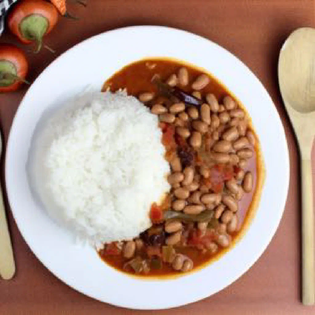 Tanzanian rice with beans in a creamy coconut sauce, served in a bowl