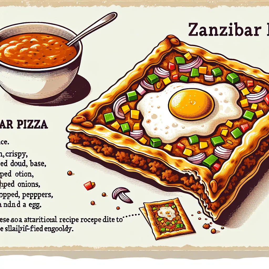 Crispy folded Zanzibar pizza with a savoury filling, cut open on a plate