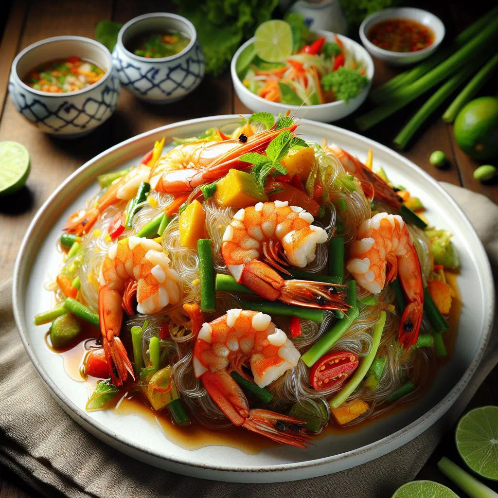 Goong Ob Woon Sen with prawns, glass noodles and fresh coriander