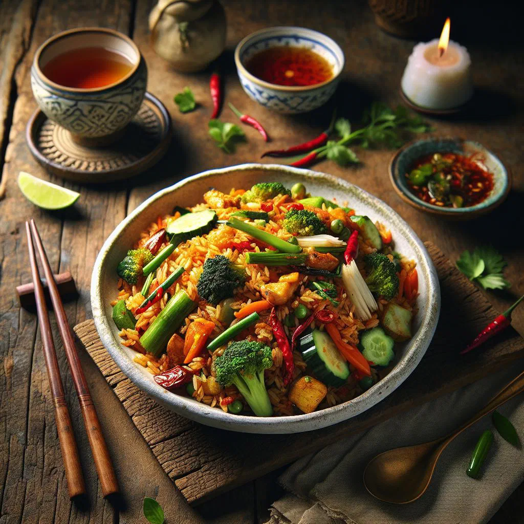 Thai fried rice with chillies, vegetables and fresh coriander
