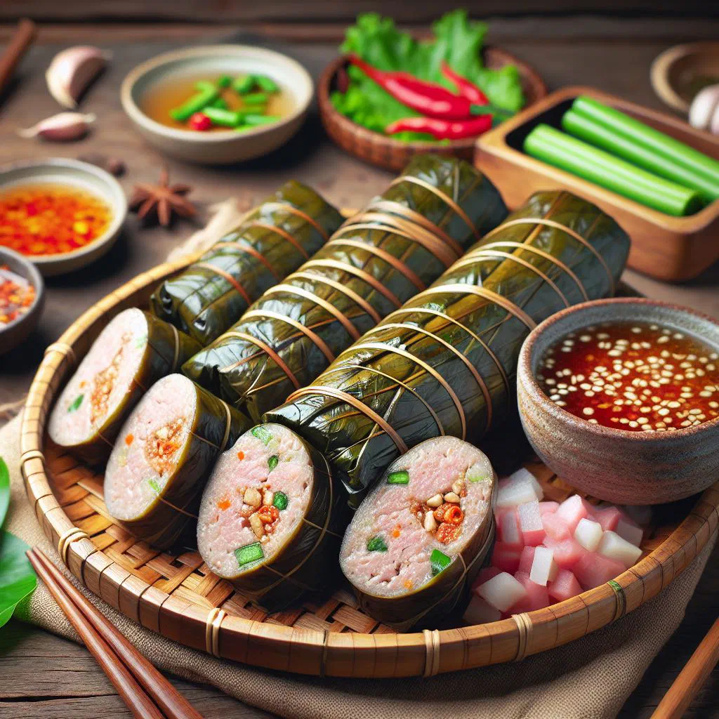 Sliced Moo Yor pork served with fresh coriander, vegetable sticks and a spicy dip