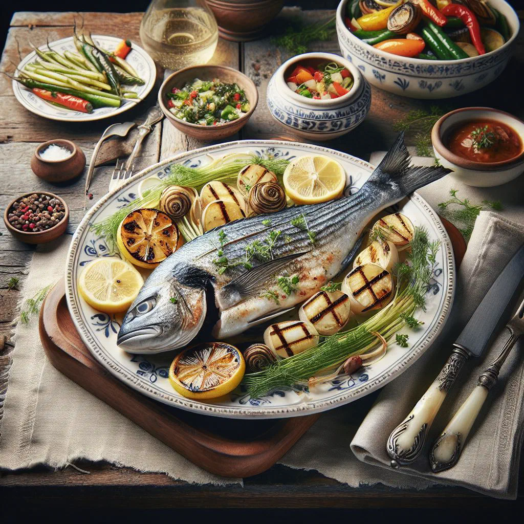 Whole steamed fish topped with lime, garlic and chilli sauce, garnished with coriander