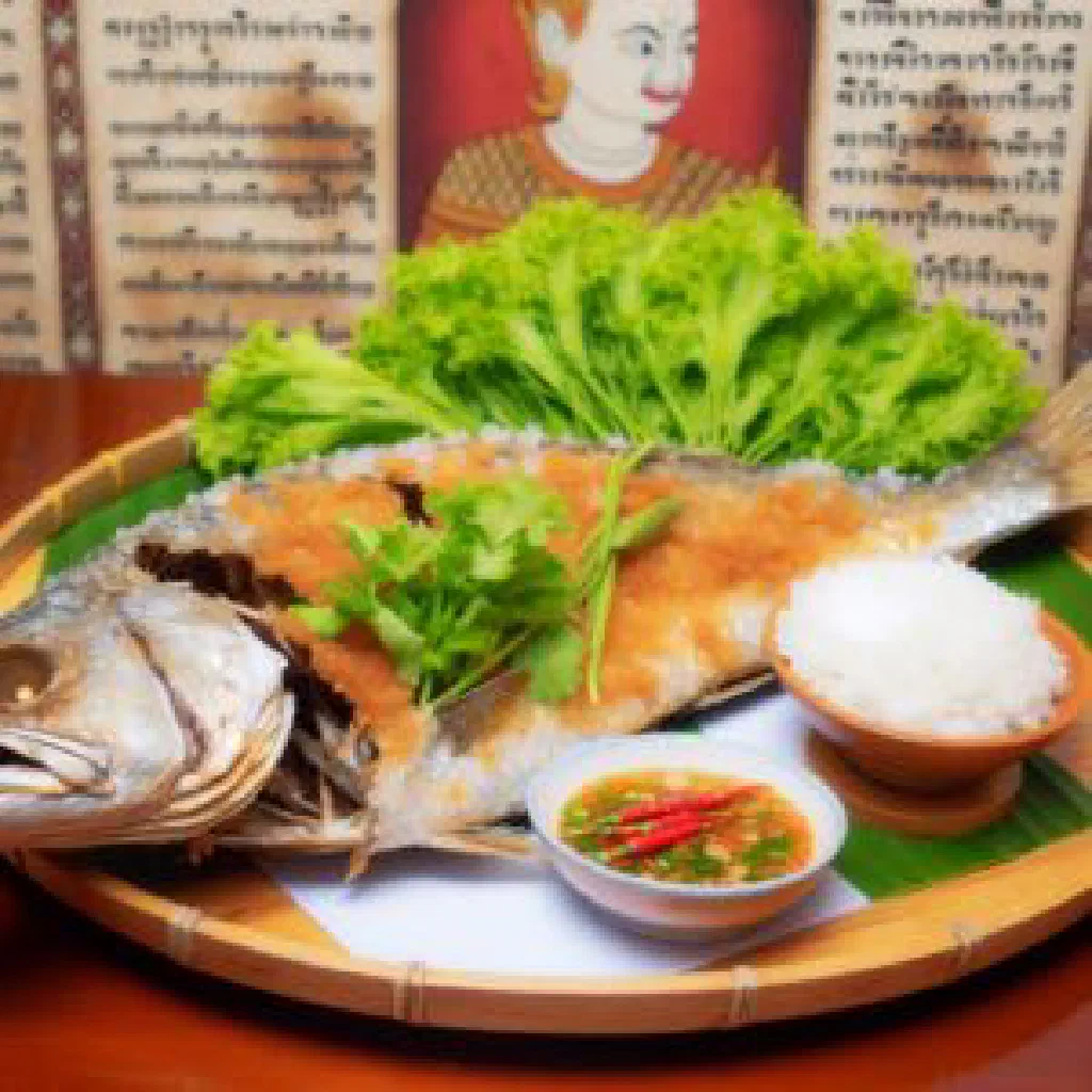 Whole grilled Thai fish stuffed with lemongrass and herbs, served with lime