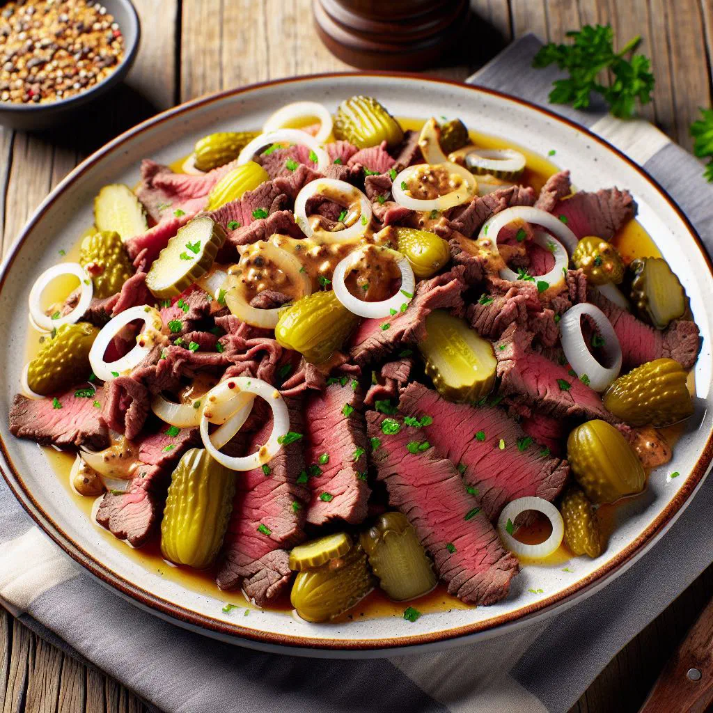 Thai grilled beef salad with sliced tomato, red onion and fresh coriander
