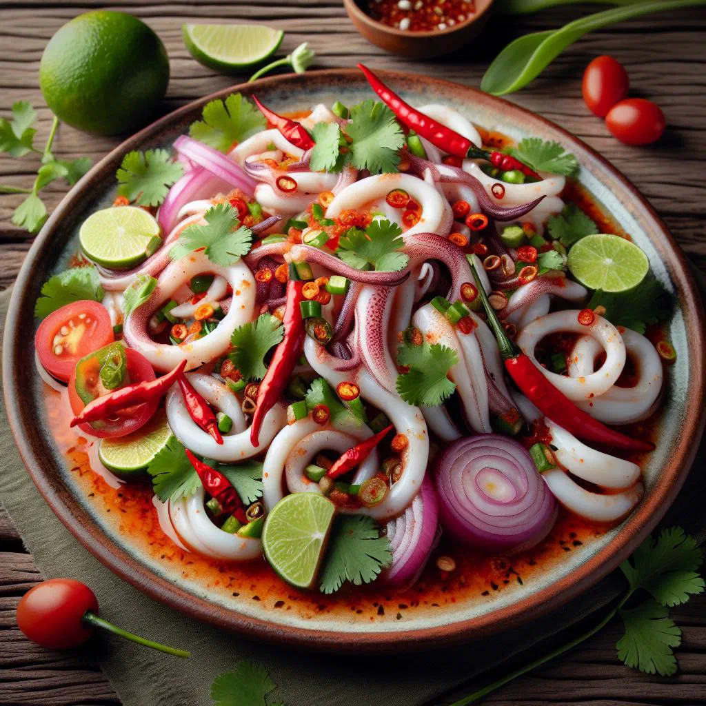 Thai squid salad with chilli, lime dressing and fresh coriander
