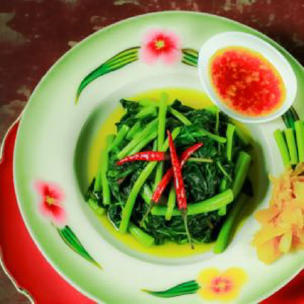 Yum phak boong water spinach salad with chilli, lime and fresh herbs