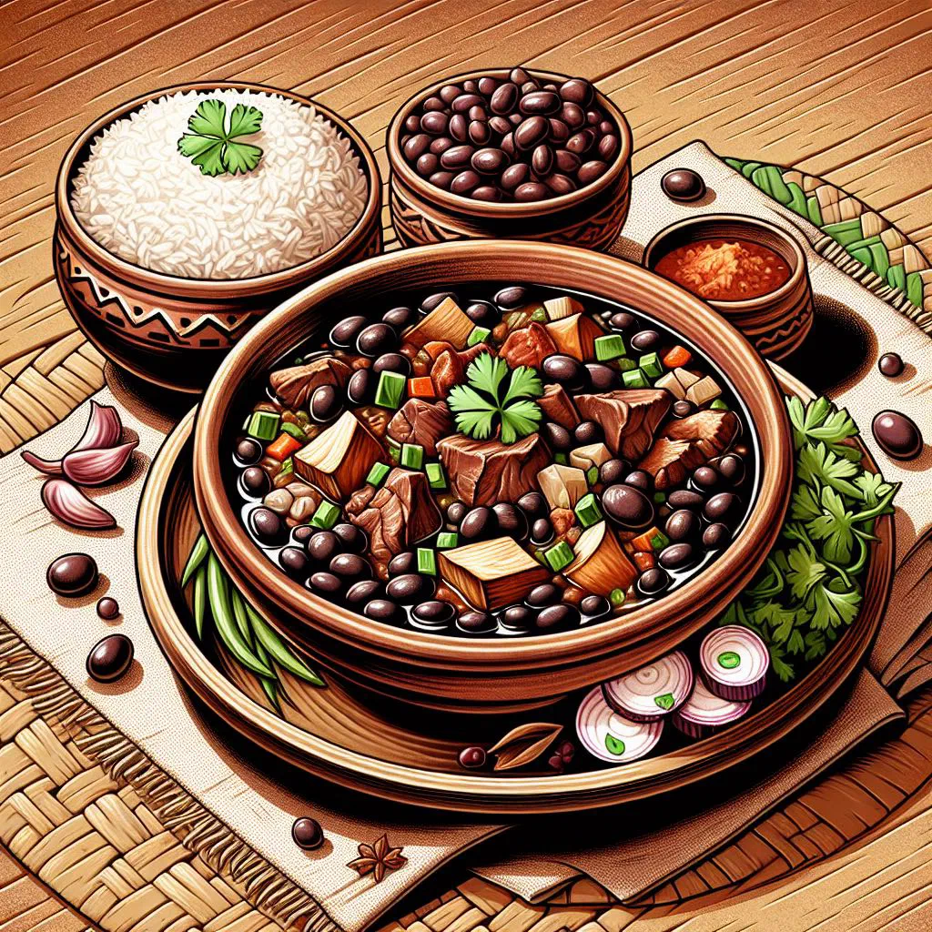Hearty Feijoada de Timor bean stew with beef and pork, garnished with fresh herbs