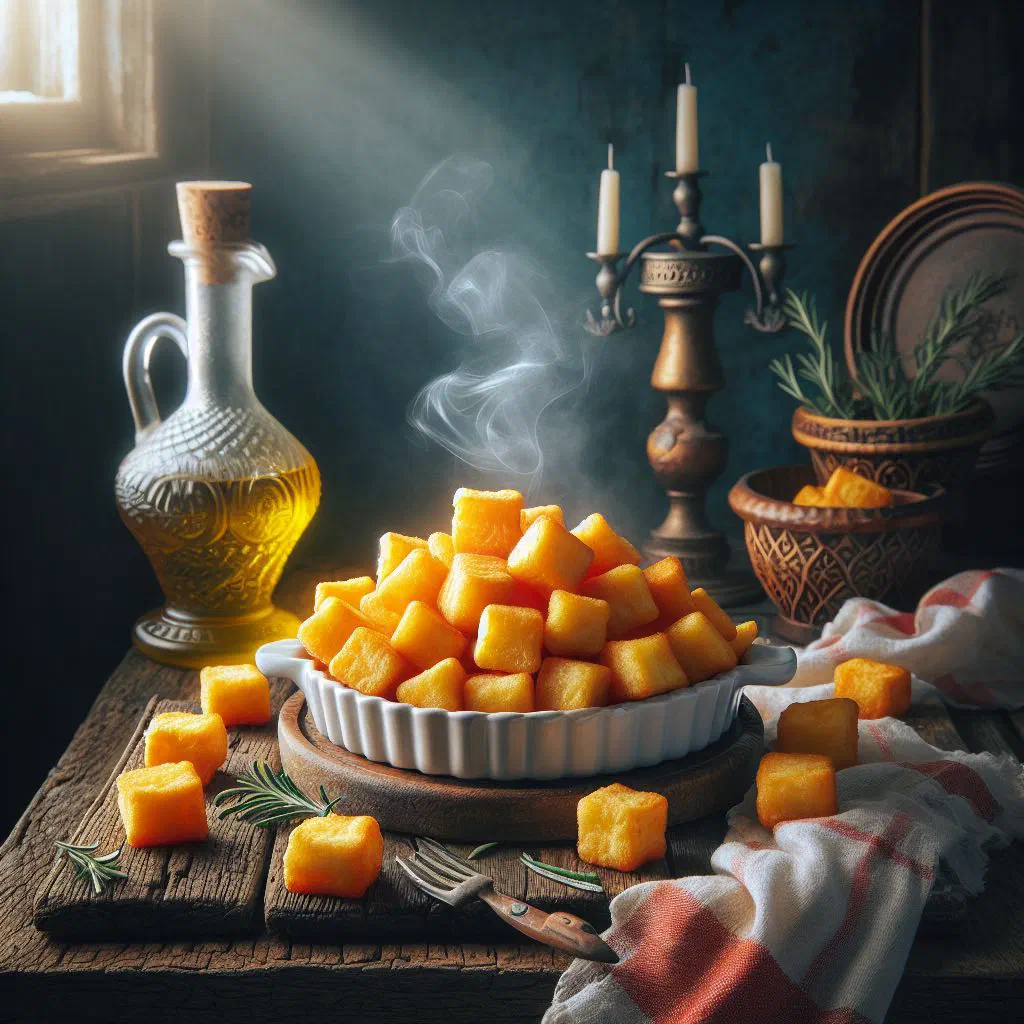Golden fried corn balls served on a plate with fresh herbs