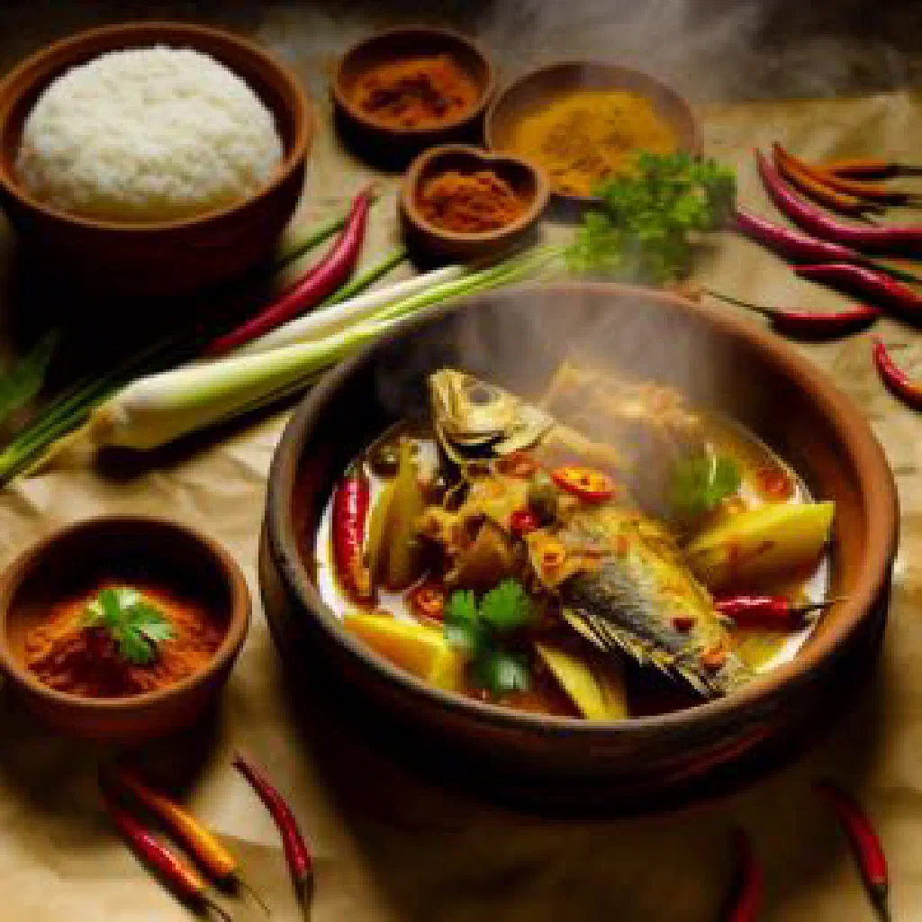 Pan-fried Ikan Saboko fish topped with fresh herbs and lime