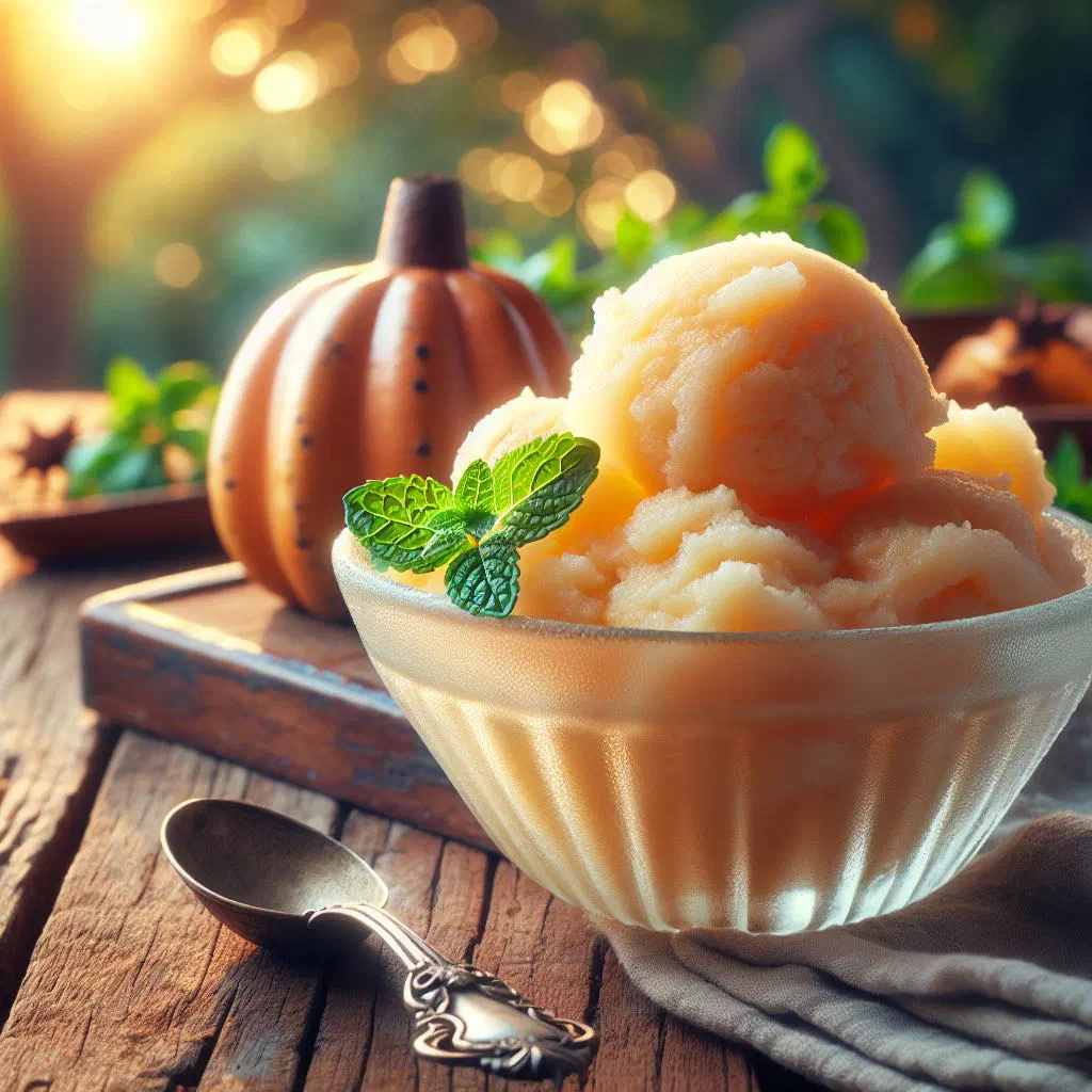 Creamy baobab sorbet served in a glass with fresh mint