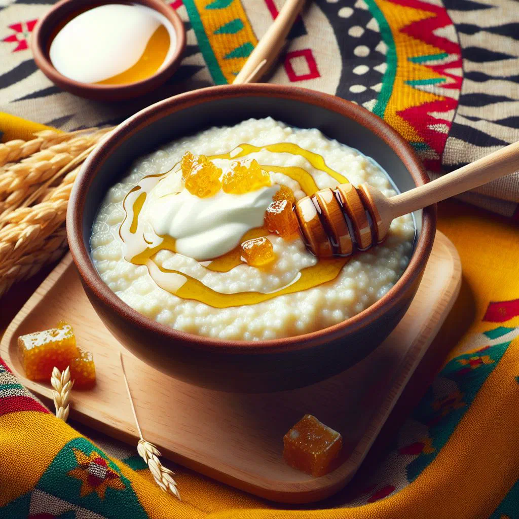 Bowl of Togolese dégué made with millet and creamy yoghurt