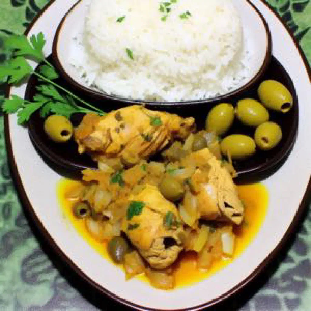 Yassa with marinated chicken in a golden onion and lemon sauce