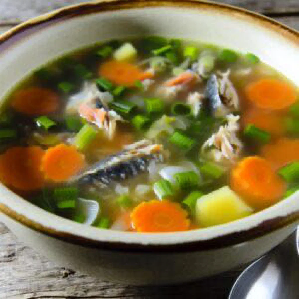 Kakai fish simmered in coconut milk with vegetables and fresh coriander