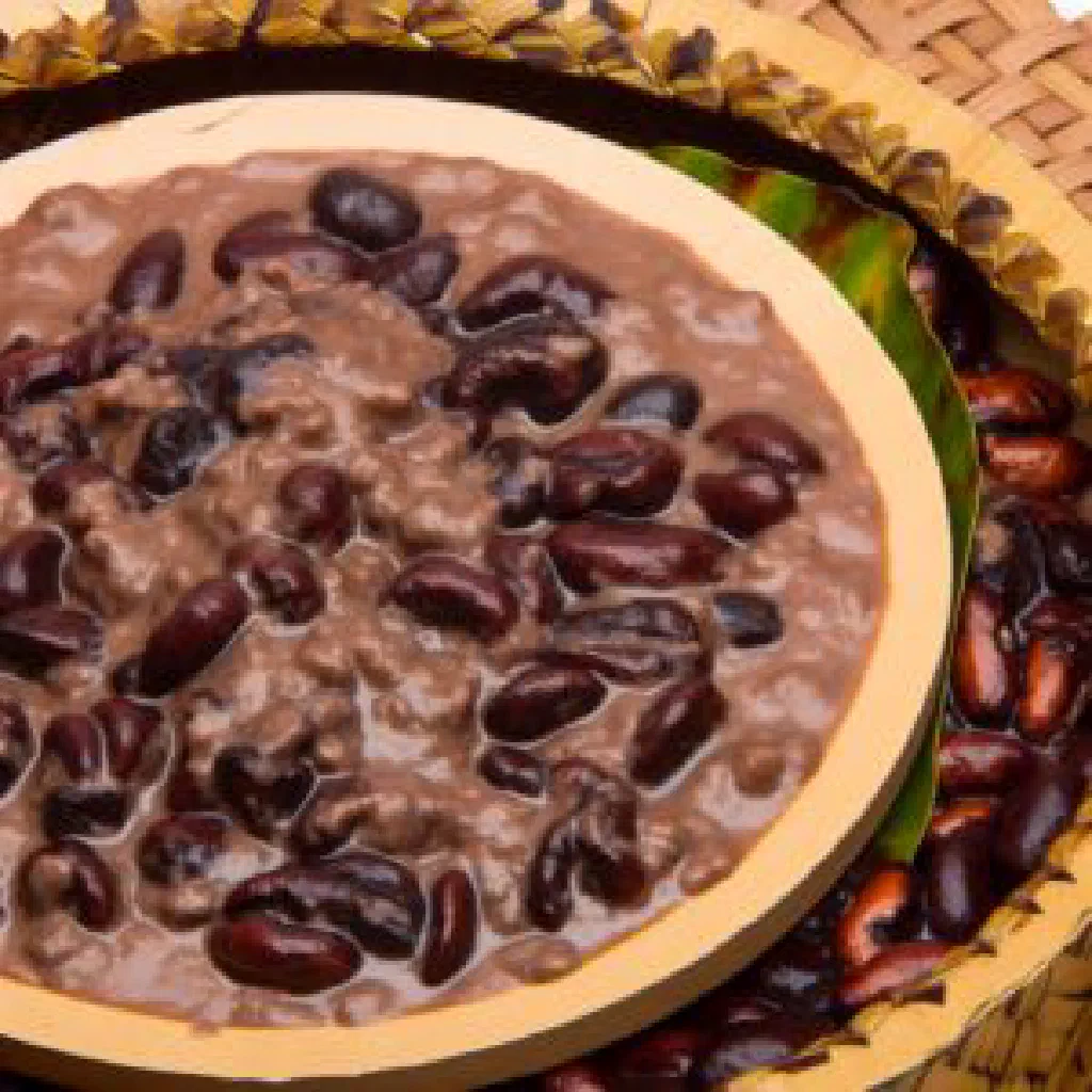 Bowl of Koko Tonga rice with coconut, topped with fresh tropical fruit