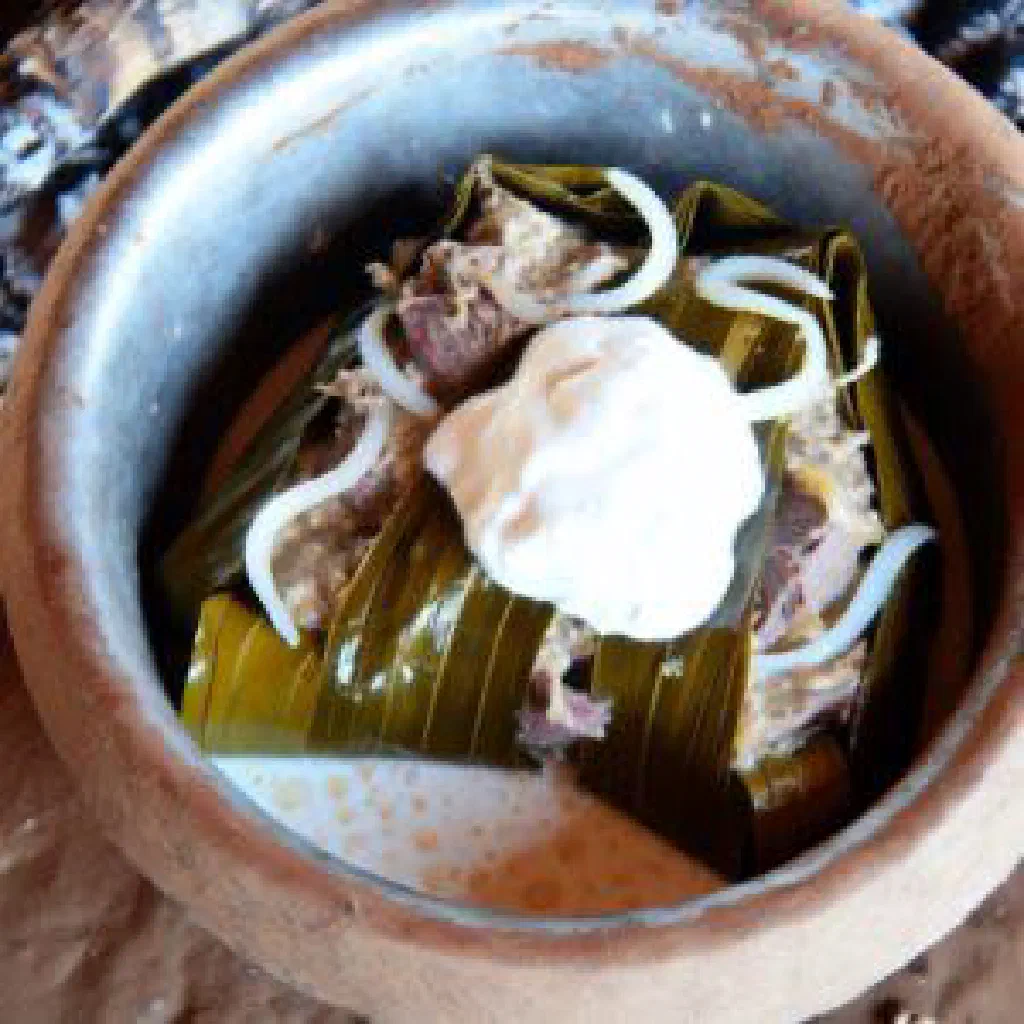 Tender lamb wrapped in taro leaves and baked in coconut milk, served with root vegetables