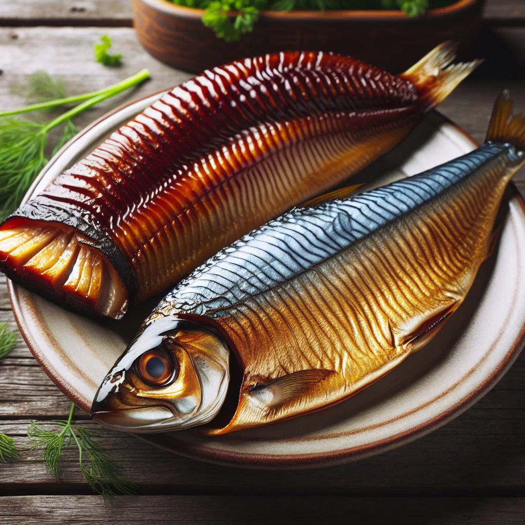 Fried bake served with seasoned smoked herring and fresh vegetables