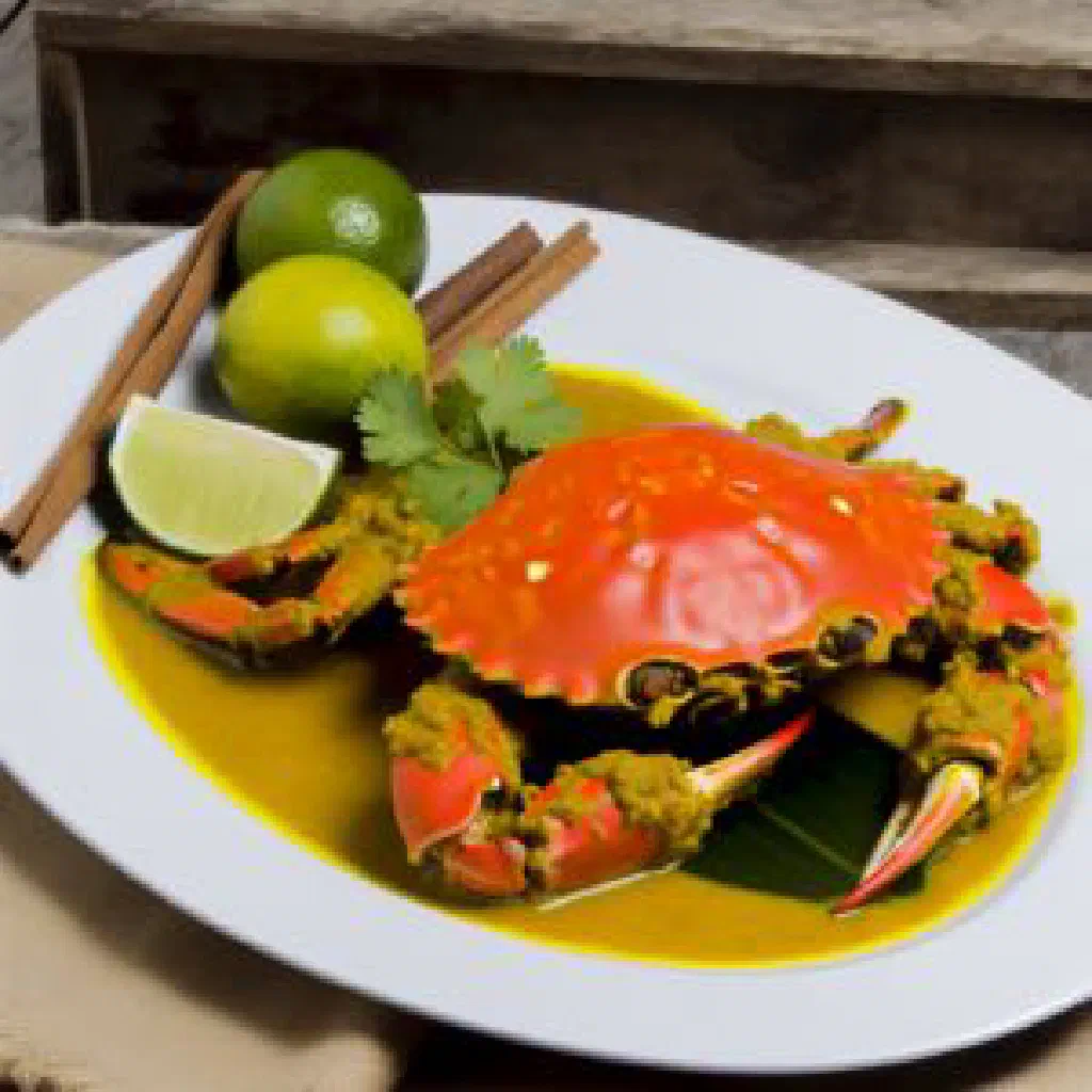 Curried crab in a fragrant coconut curry sauce garnished with fresh coriander