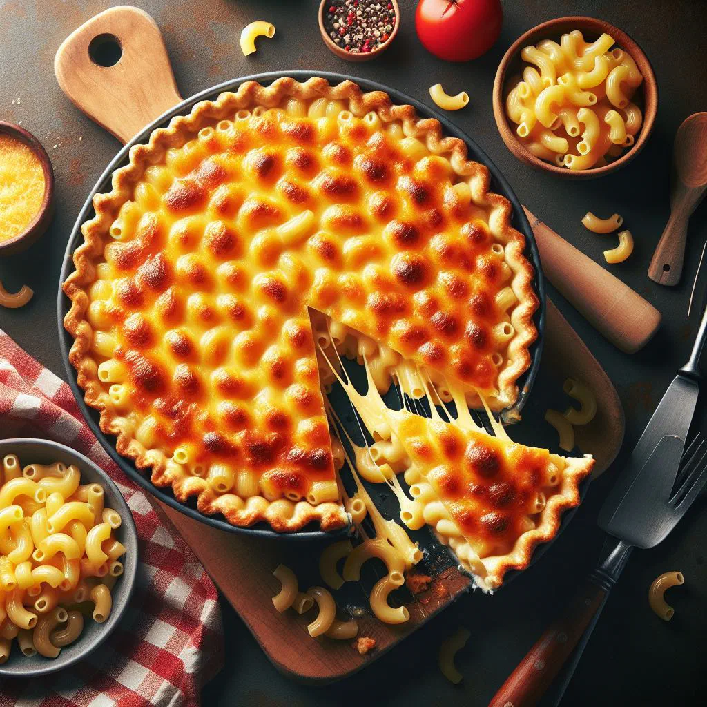 Golden-baked macaroni pie with a crisp cheese crust, cut into squares