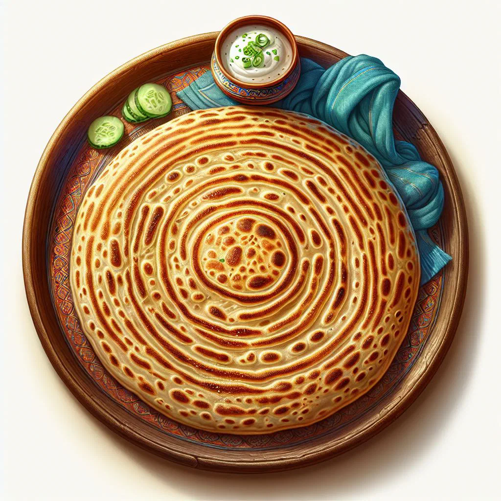 Golden, flaky paratha roti flatbreads stacked and ready to serve