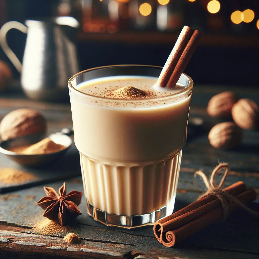 Creamy punch de creme served in a glass with a dusting of nutmeg