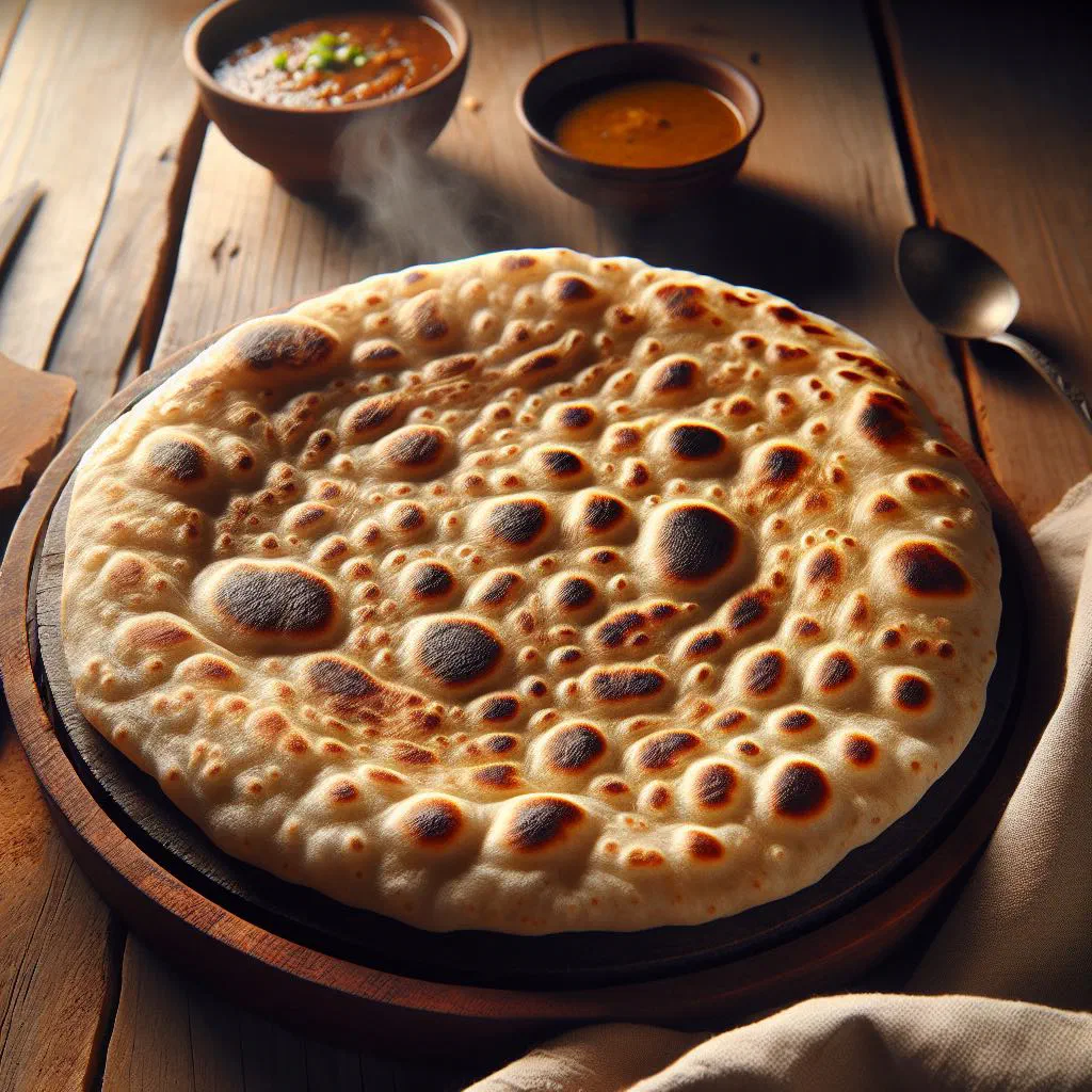 Soft roti flatbread served with a spiced curry filling