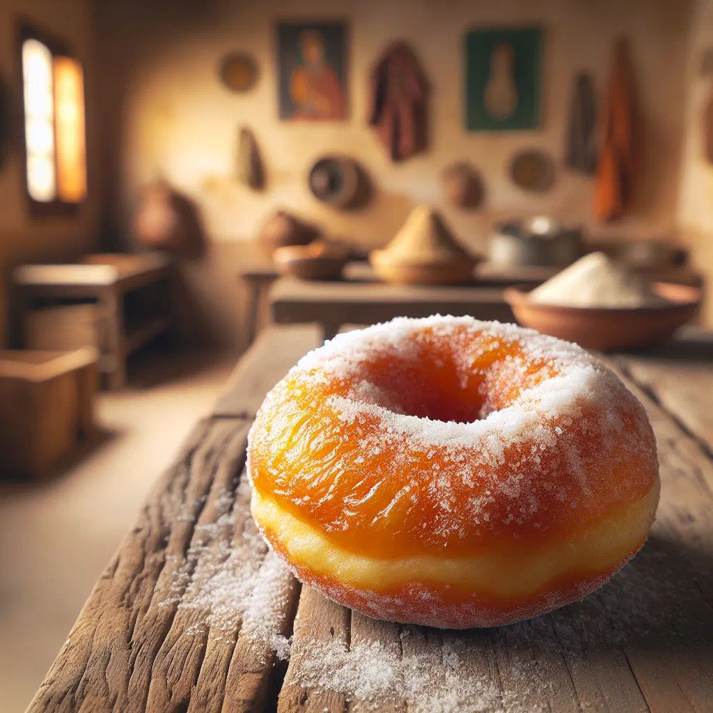 Golden Tunisian bambalouni doughnuts dusted with icing sugar