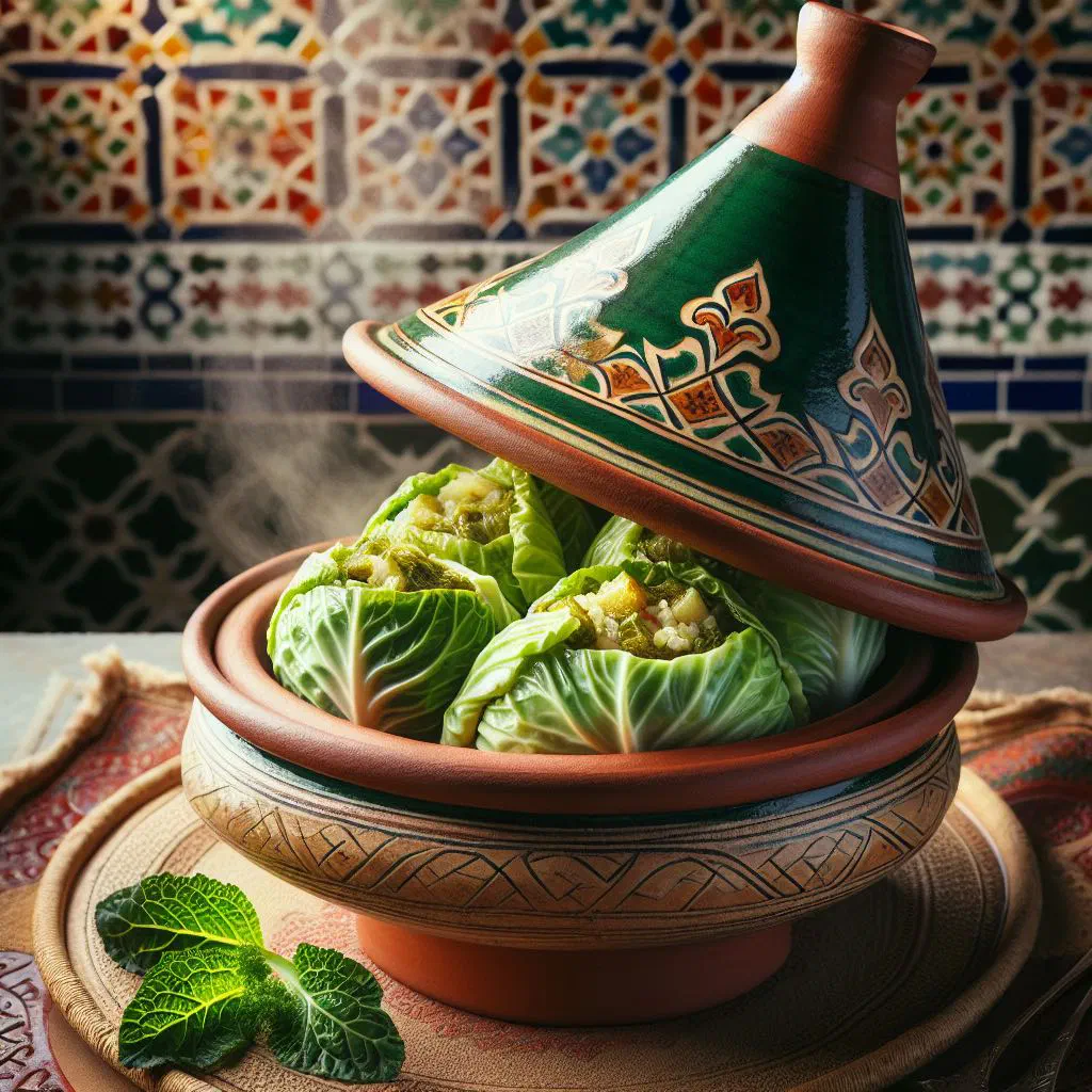 Tunisian cabbage tajine with tender meat, carrots and spices
