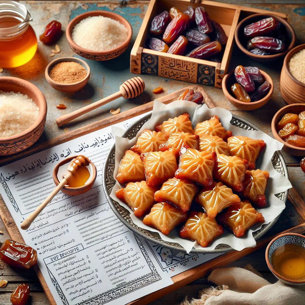 Diamond-shaped Tunisian makroud pastries glazed with honey