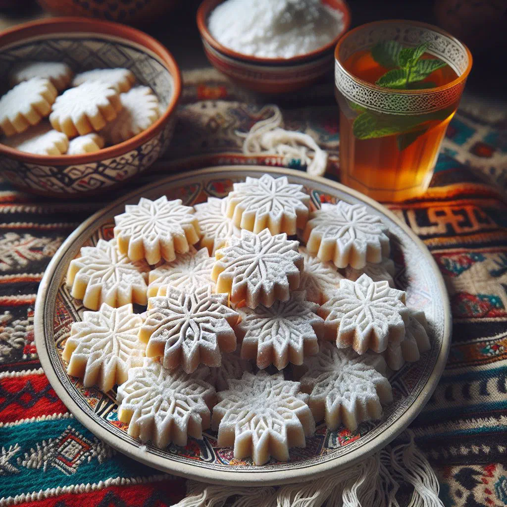 Tunisian mkhabez date and nut pastries dusted with icing sugar