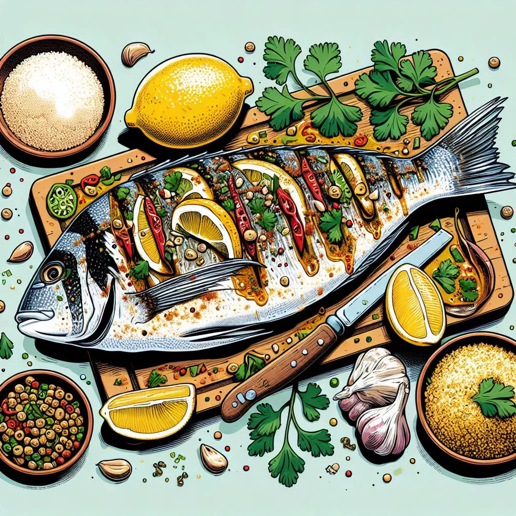 Tunisian mosli de poisson with fish, prawns and vegetables