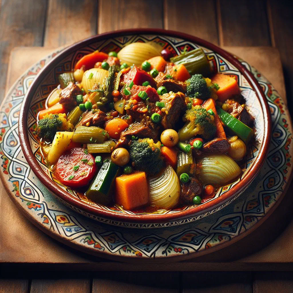 Baked Tunisian tajine el bey with eggs, meat and herbs